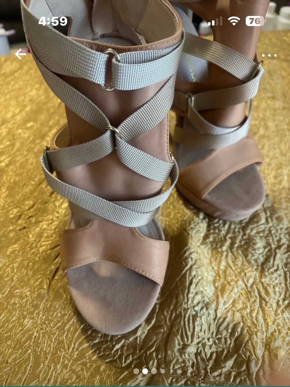 Shoe Republic LA Beige and Taupe Strappy High Heel Sandals